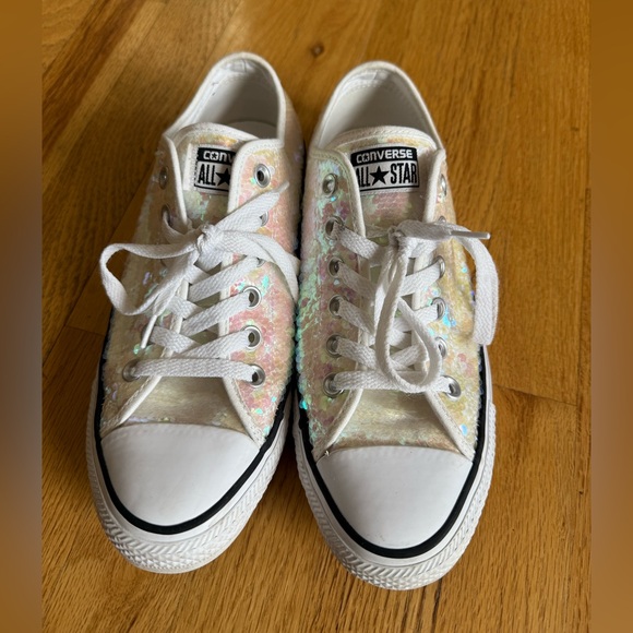 Converse All Star Opaque Sequin White Sneakers in Size 8 - Picture 2 of 9
